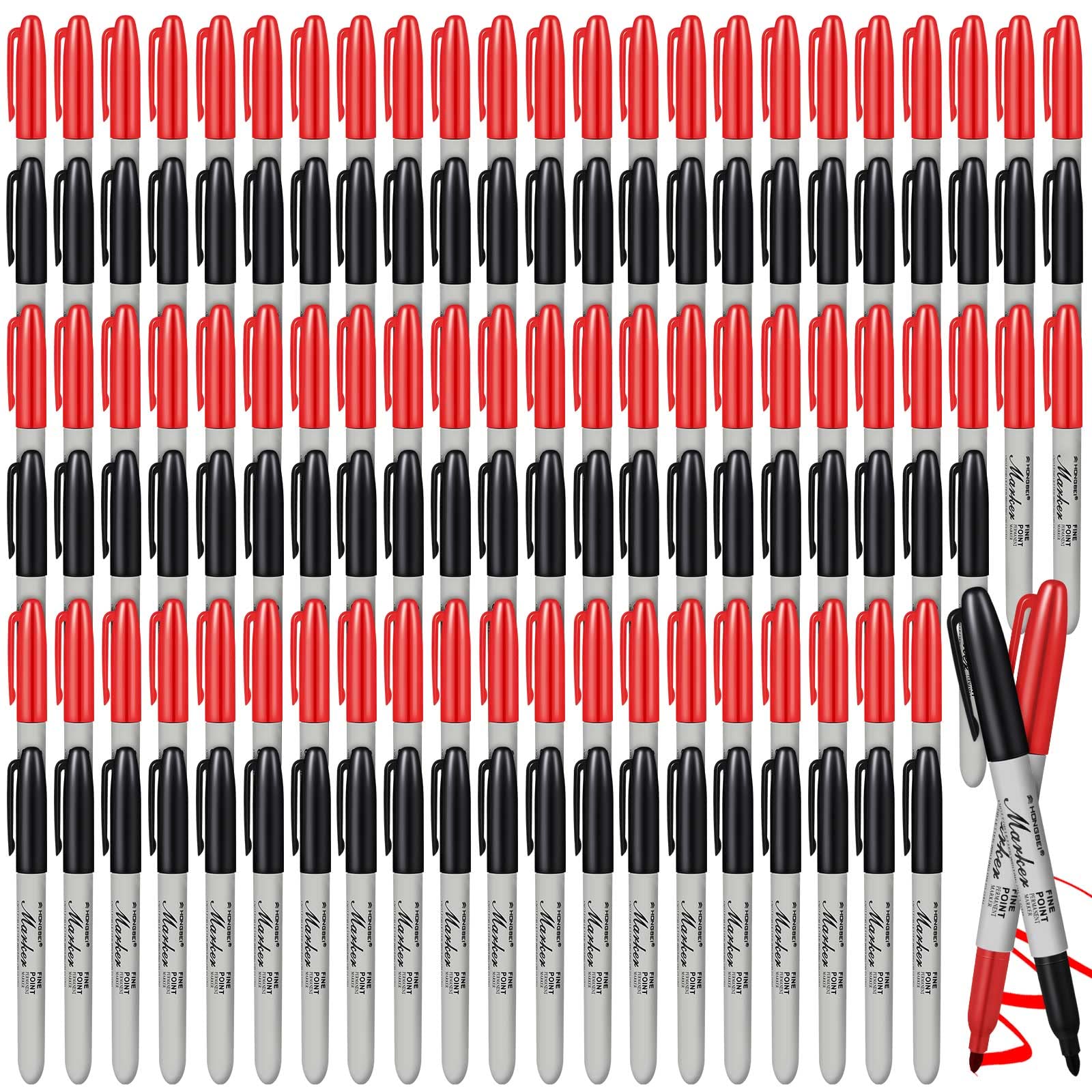 Photo 1 of 180 Pack Permanent Markers Bulk Fine Point Marker Pens Waterproof Quick Drying Smear Proof Pens Fine Tip Office School Supplies for Teachers Students Writing Doodling Marking Coloring (Black, Red)