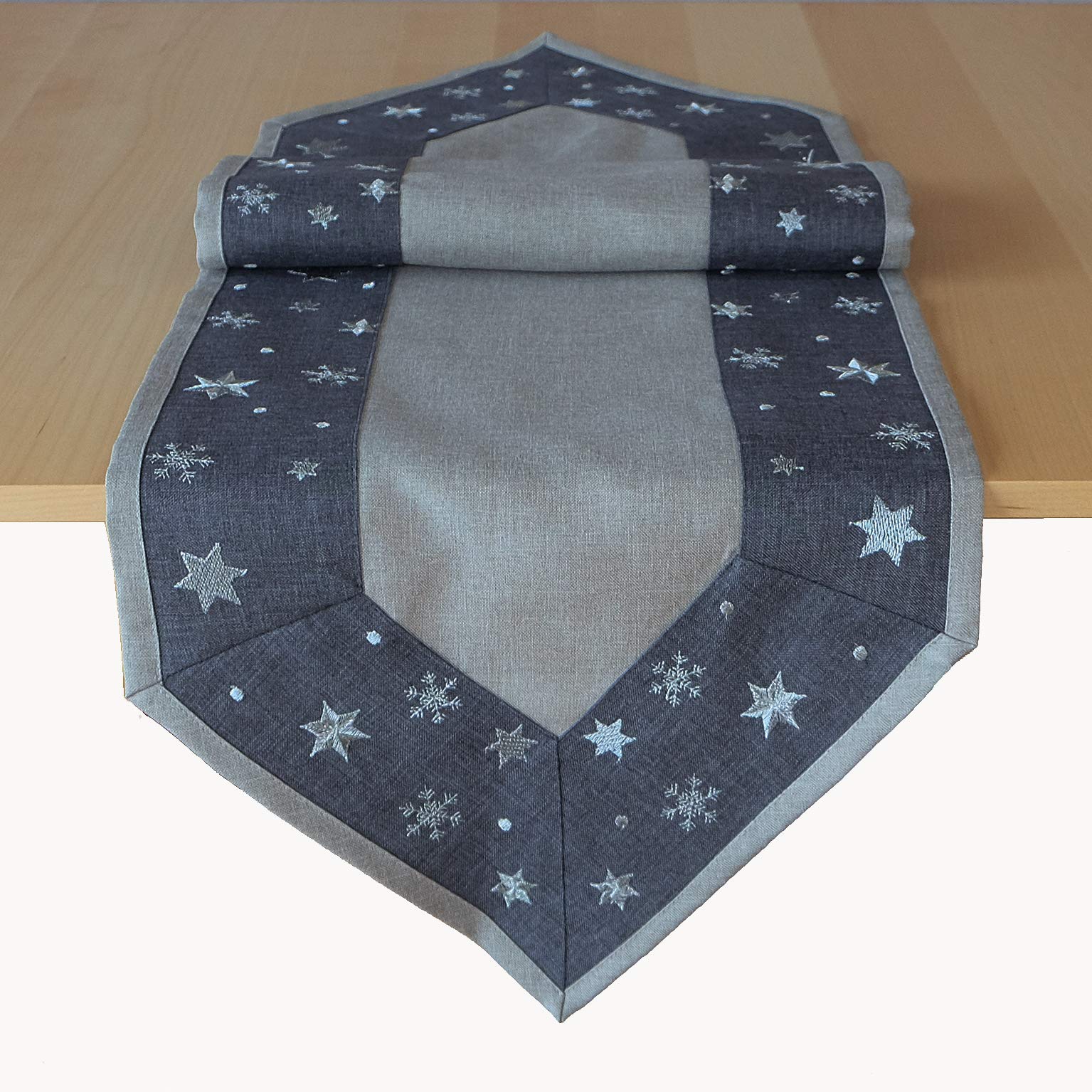 Raebel OHG Table Linen Christmas Embroidery Golden Stars Table Runner Winter (40 x 140 cm, Grey)