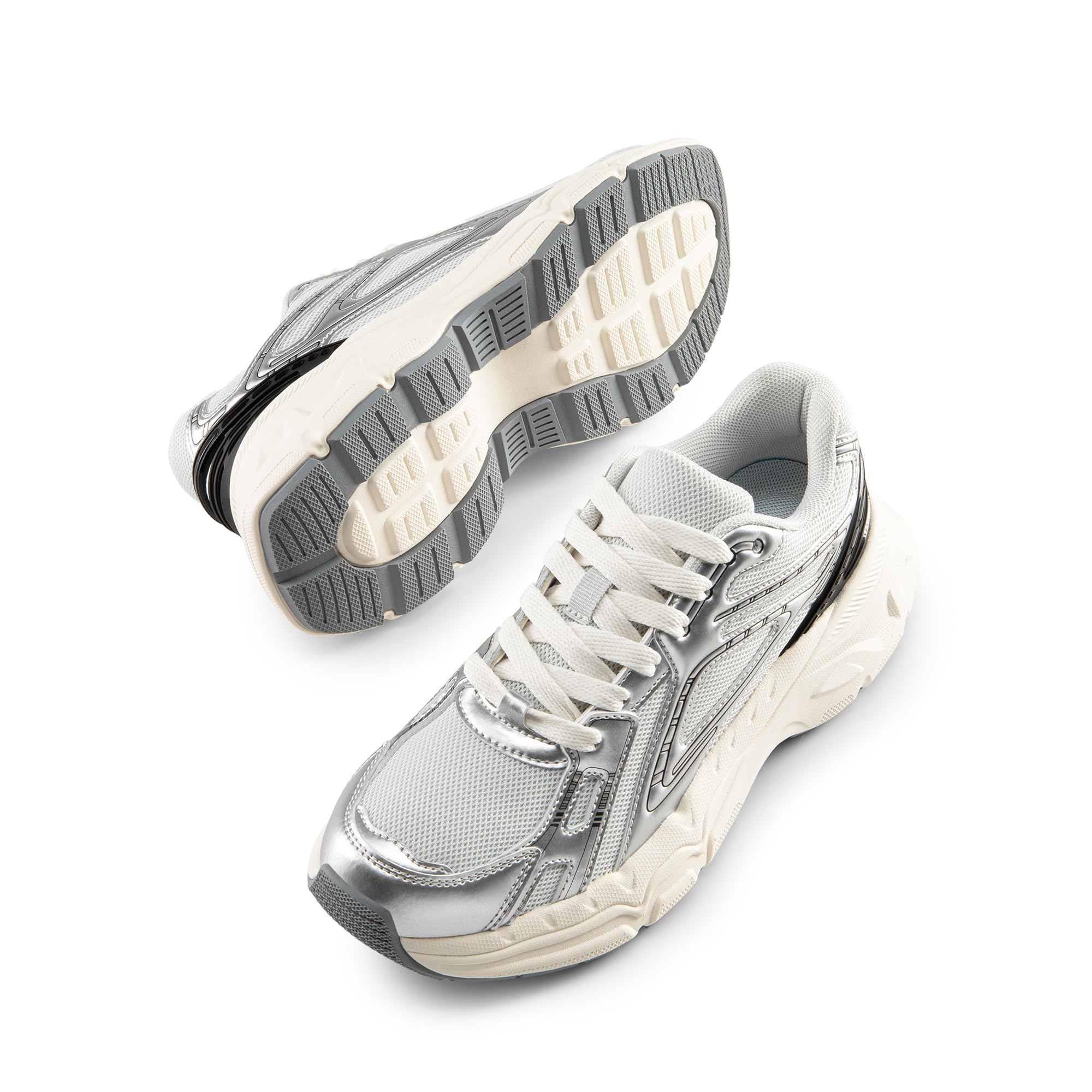 DREAM PAIRS Women's Platform Chunky Liv Fashion Sneakers Walking Lace-Up Comfortable Y2K-Style Sneakers Workout Sport Work Casual Tennis Shoes,Size 8,Silver,SDFN2436W - Image 5