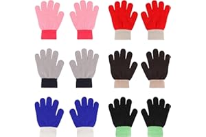 QKURT 6 Pairs of Kids Magic Gloves, Winter Full Finger Stretch Gloves Warm Knitted Gloves for 5~12 Years Old Boys Girls