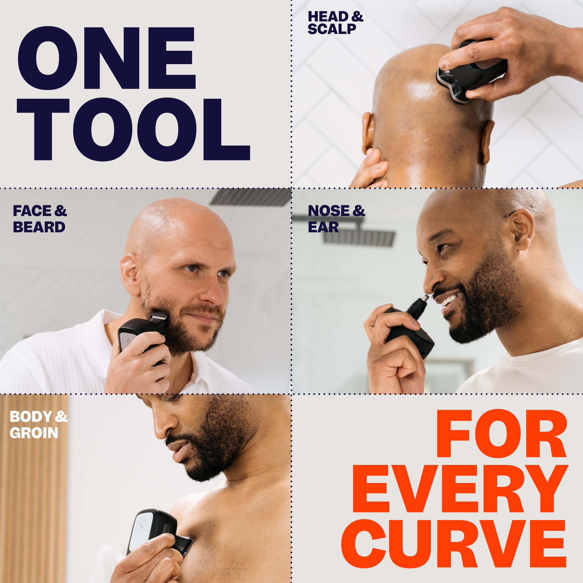 Freebird FlexSeries Pro Electric Head & Body Shaver - Mens Cordless Rechargeable Wet/Dry Skull Bald Head Back & Groin Waterproof Razor with Rotary Blades, Clippers, Nose Trimmer, Brush, Massager