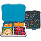 Bentgo Kids Prints Stainless Steel Leak-Resistant 3-Compartment Lunch Box | For Kids 3+, Bonus Silicone Container, Durable, Odor-Free, Dishwasher-Safe, PFAS- &amp; BPA-Free (Dinosaur)