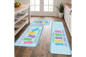 Spring Bunny Kitchen Mats for Floor, Colorful Cute Peep Design Soft Mats, Easter Cushioned Comfort Washable Non Slip Decor Ru