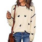 Angashion Women's Heart Sweater Crew Neck Casual Long Sleeve Loose fit Love Print Ribbed Knit Sweaters Pullover Top
