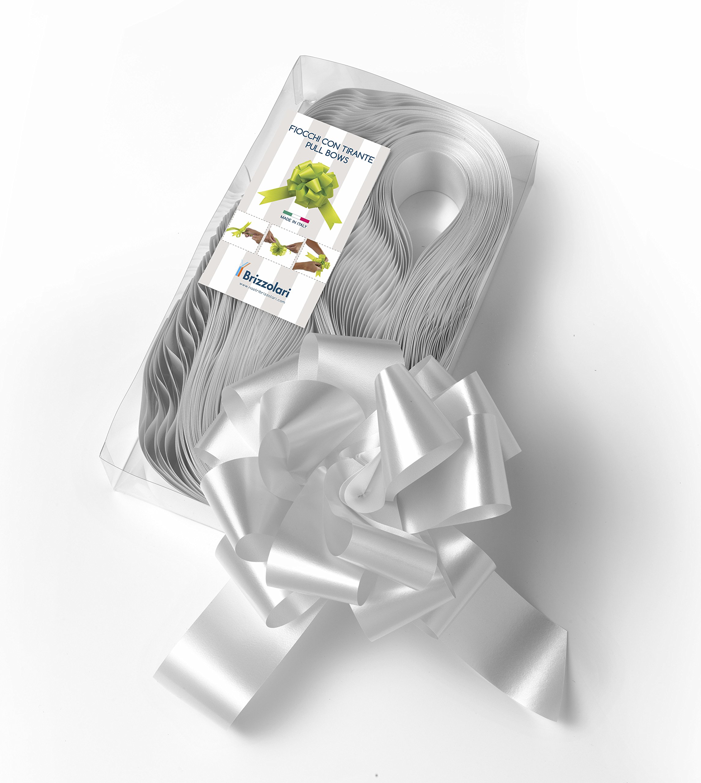 Brizzolari Pack of 50 Quick Ribbon Bows - silver