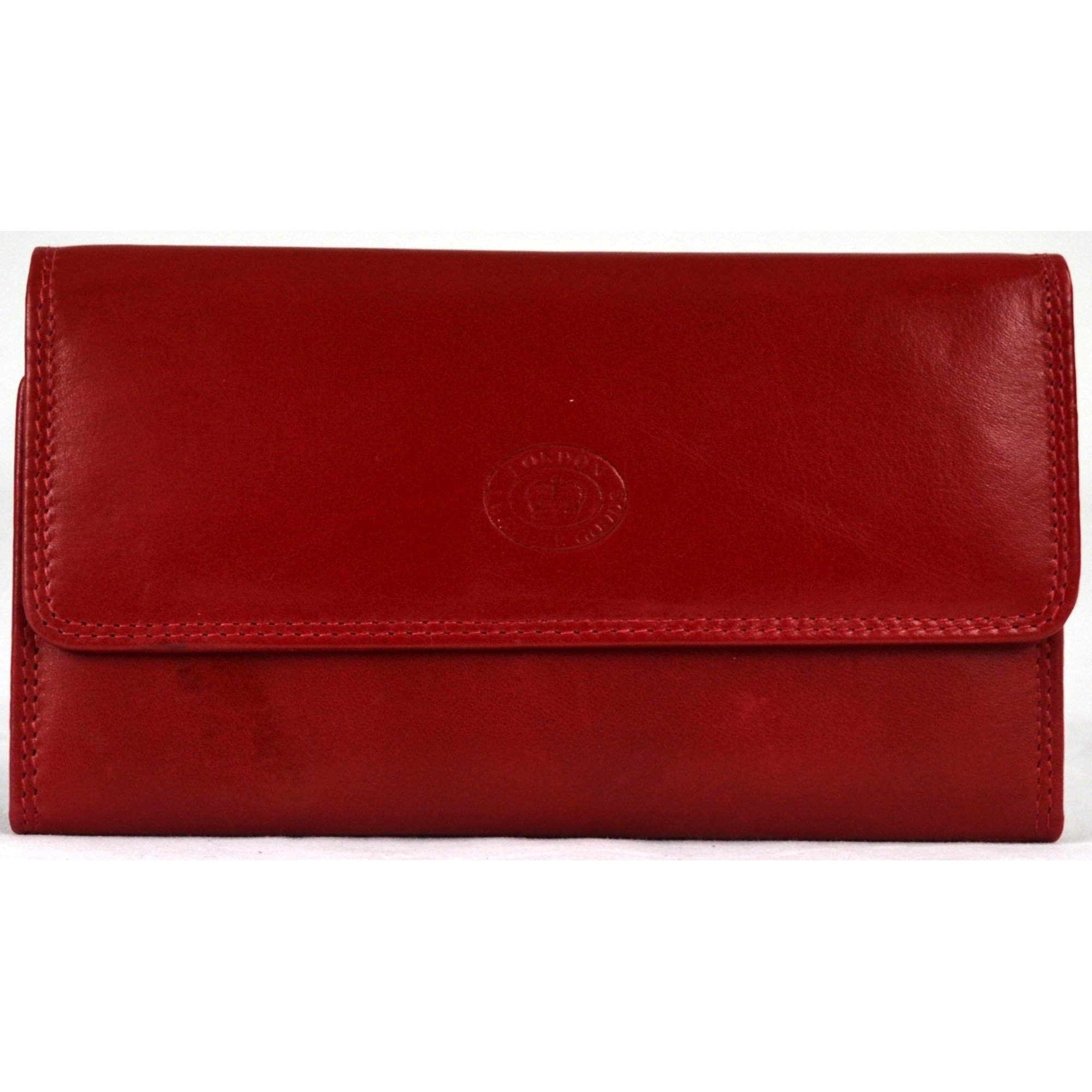 Ladies Soft Nappa Large Matinee Leather Purse with Back and Inner Zip (Dark Red)