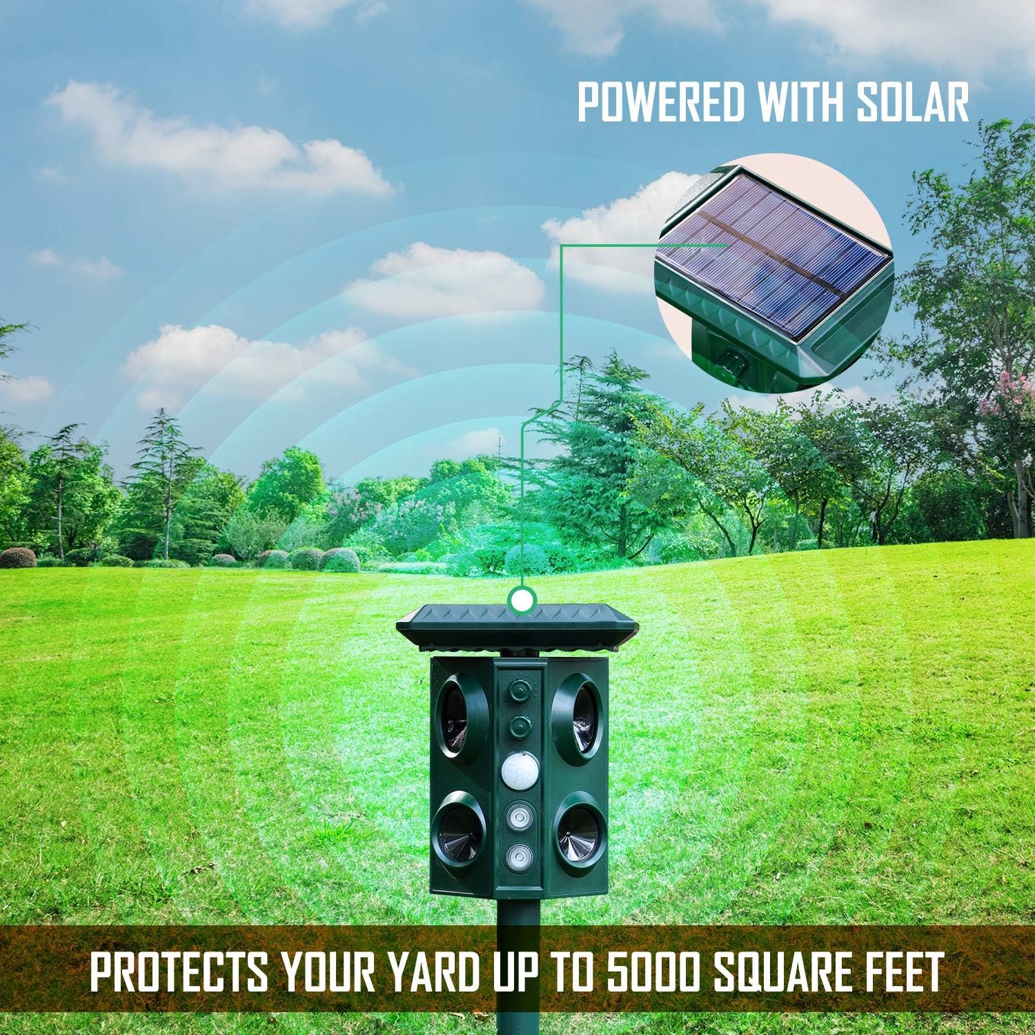 Gold Label Solar Power Ultrasonic Outdoor Waterproof Animal Repeller | Solar & Battery-Powered Pest Repellent Stakes with LED Lights & PIR Sensor | Repel Mole, Chipmunk, Gopher, Raccoon, Rabbit : Garden & Outdoor