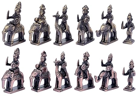 Metal Brass RAJSTHANI (AMBAWADI) Chess Figures, Antique Showpiece Decorative Gift Item (Brass Antique & Copper Antique)