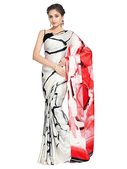 Womanista Womens Satin with Blouse Piece 7510 Sarees (TI1201_Red & Off White_One Size)