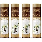 Badger Vanilla Bean Cocoa Butter Lip Balm, Organic, Large Stick, 4-Pack | 100% Organic, Long Lasting Hydrating Lip Care, Large Size Stick, Cocoa butter lip balm, Vanilla lip moisturizer