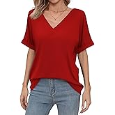 Missufe Women's 2025 Summer Tops V Neck Short Batwing Sleeve Loose Fit Casual Basic T Shirt