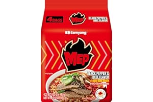 SAMYANG MEP Black Pepper and Beef Flavor, Instant Korean Ramen noodles, Spicy Ramyeon Noodle Soup [4.23 OZ (120g) x 4 Bags]