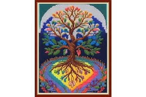 Artxfovy Stamped Cross Stitch Kits Beginners Full Range of Embroidery Starter Kits for Adults Printed Cross Stitching DIY Needlepoint Kit 11CT- Colorful Tree 15.7x19.7 inch