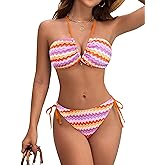 Blooming Jelly Women's Bikini Sets Sexy Two Piece Swimsuit Cheeky Colorblock Stripes String Mid Rise Bathing Suit