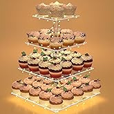 Cupcake Stand with Lights, 4 Tier Cupcake Holder, Light Up Cupcake Stand for 24 Cupcakes, Dessert Table Display Set for Weddings, Christmas, Birthday Parties (Yellow Light)