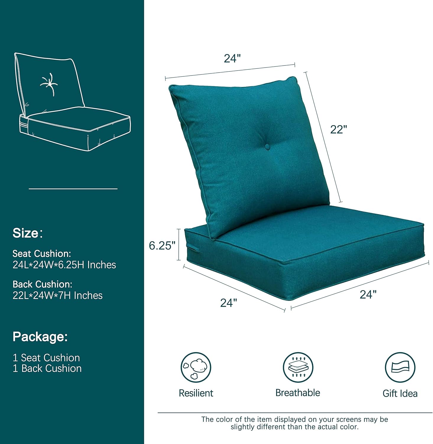 BOSSIMA Cushions for Patio Furniture, Outdoor Water Repellent Fabric, Deep Seat Pillow and High Back Design,Sliver/Light Grey: Home & Kitchen