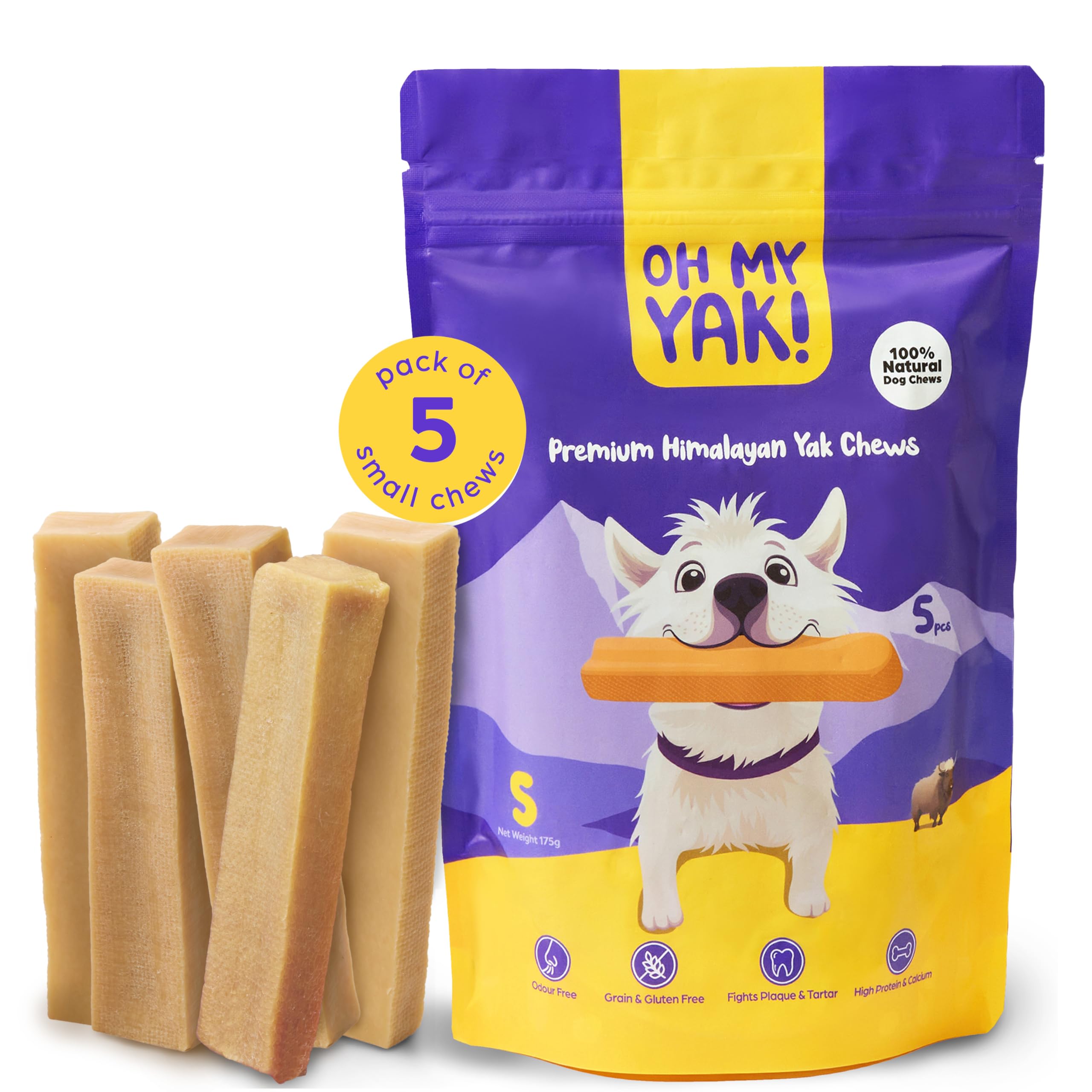 Oh My Yak Premium Yak Chews for Dogs Small (Pack of 5) 175g, Dog Chews Long Lasting Natural, Yak Milk Dental sticks, Natural Dog Chews, Long Lasting Dog Chew, Yak Milk Dog Chew, Puppy Chews