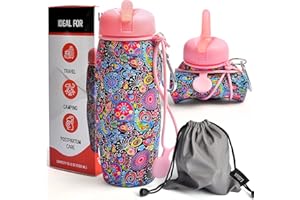 Lisha Portable Travel Bidet, Peri Bottle, Rolls-Up Compactly for Discreet Carry, Silicone Bidet Bottle with Leakproof Lid, Dust Bag and Clip (16.9 oz Capacity)