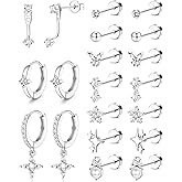 Jstyle Hypoallergenic Flat Back Earrings 14K Gold Cartilage Earrings for Women Trendy Surgical Steel Earring Stacks Small Flatback Stud Hoop Earring Sets for Multiple Piercing Gold/Silver Available