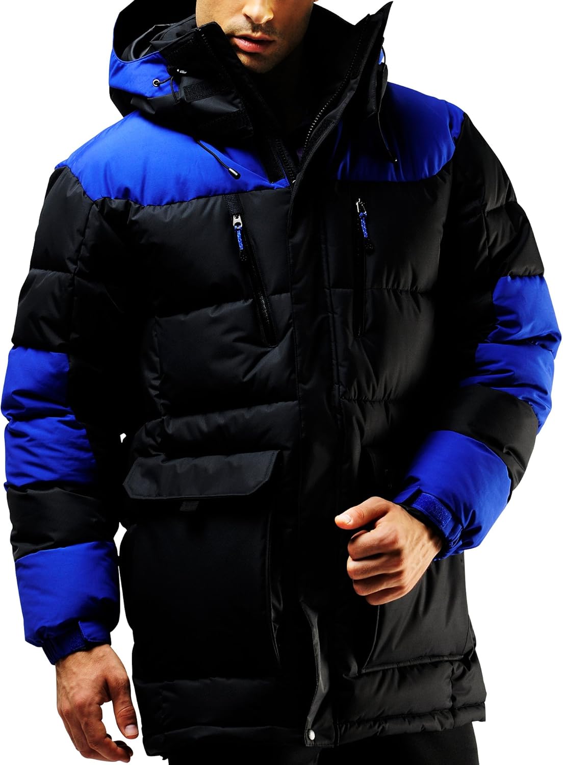 blue hooded parka