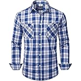 Alimens & Gentle Mens Long Sleeve Dress Shirt Button Down Shirts with Pockets Regular Business Office Casual Plaid Shirt