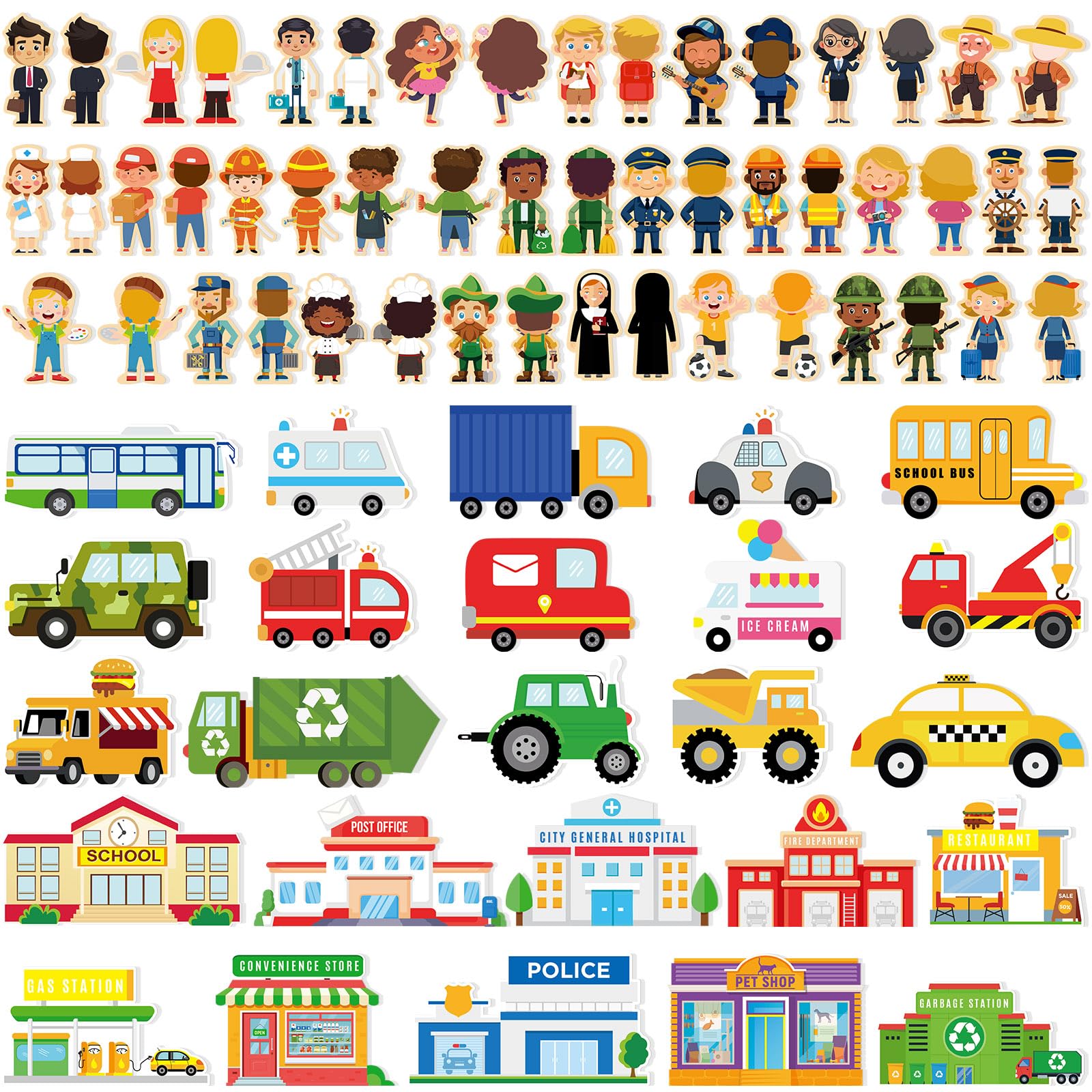 Photo 1 of Gemscream 50 Pcs Wooden Community Helpers Play Set Community Includes Little Wooden People Buildings Cars Multicultural Figurines Toy Preschool Little Professionals Block Character(Stylish)