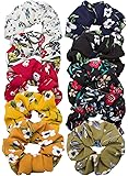 Cubaco 10 Pack Hair Scrunchies Women Flower Chiffon Hair Scrunchy Hair Bobbles Scrunchy Hair Ties Ponytail Holder for Girls Women, 10 Colors