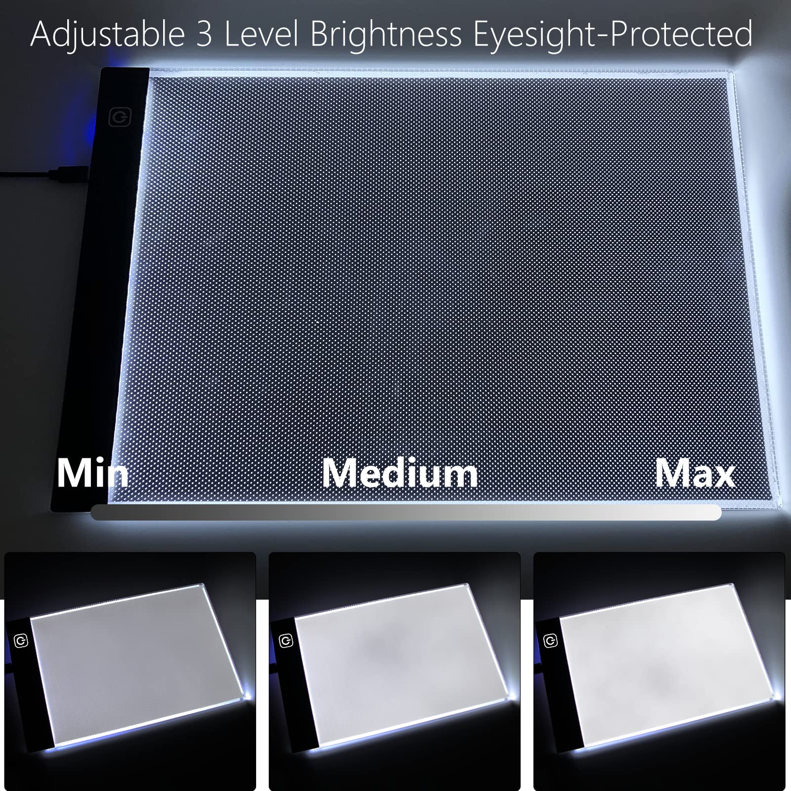A4 Light Pad for Diamond Painting - Sponake Light Board Tracing with 3 Level Brightness Apply to Full Drill & Partial Drill 5D Diamonds Art - Craft, Sketching, Animation,Weeding Vinyl