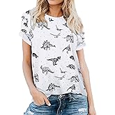 RMCMS Women's Loose Fit Dinosaur Graphic T Shirt Short Sleeve Crewneck Tee Summer Casual Top