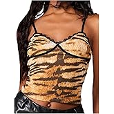 SHENHE Women's Y2k Tiger Print Tank Top V Neck Spaghetti Strap Crop Camisole Clubwear