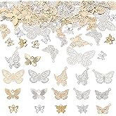 Boutigem Hollow Butterfly Filigree Charms Golden Silver Metal Butterfly Pendants Insect Animal Filigree Etched Metal Embellishments for DIY Craft Necklace Earring Bracelet Jewelry Making