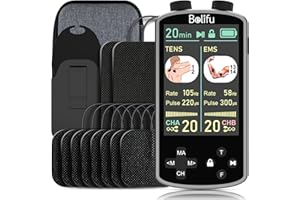 BELIFU TENS EMS Unit Muscle Stimulator for Pain Relief Therapy - 4 in 1 TENS & EMS & Relax & Custom Frequency + Pulse - Muscle Massager 36 Modes 20 Intensity, Memory & Favorites Function with 600mAh Battery