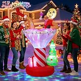 7.5FT Christmas Inflatable Cocktail Glass with Disco Light, Lighted Reindeer Drink Cup Blow Up Yard Decorations with Colorful LED Lights, Outdoor Holiday Decor for Lawn, Garden, Porch and Xmas Party