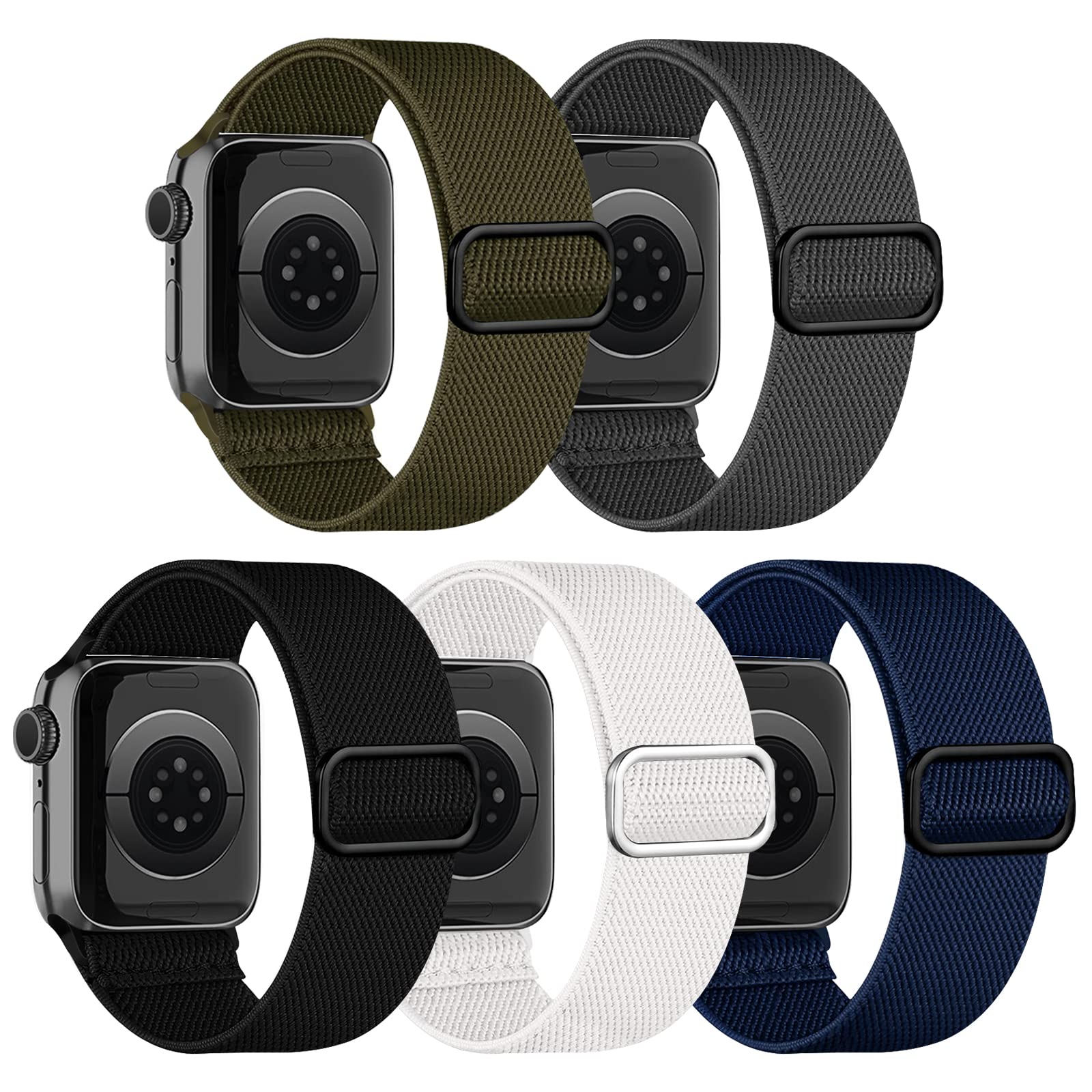 chinbersky 5 Pack Watch Strap Compatible with Apple Watch Straps 49mm 45mm 44mm 42mm, Adjustable Elastic Stretchy Nylon Sport Solo Loop Replacement Bands for iWatch Series Ultra/8/7/6/5/4/3/2/1/SE — image 1