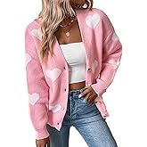 SHENHE Women's Button Down Cardigan Cute Heart Print V Neck Soft Cardigan Sweater Coat