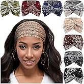 Dresyu Headbands for Women Non Slip Cross Yoga Headhand Bandana Paisley Wide Head Bands African Head Wraps Workout Hair Wrap Accessories 8 Pack