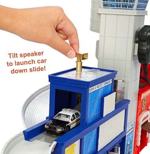 Mattel Matchbox Police Headquarters Playset - 3-Level Action With Ramps & Working Doors, Includes 1 Blue Bus Vehicle