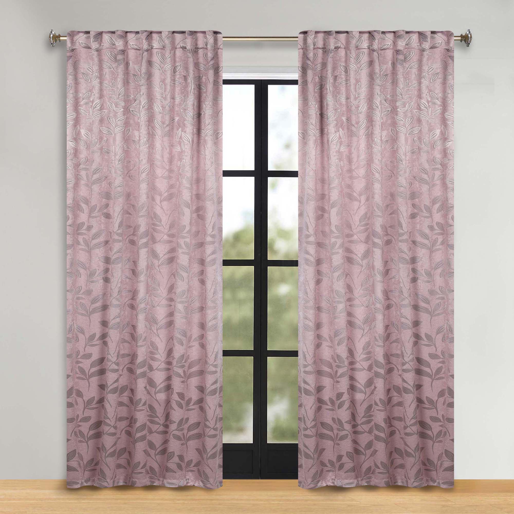 Superior Blackout Curtains, Room Darkening, Bedroom, Drapes, Kitchen, Living Room Window Accents, Sun Blocking, Thermal, 2 Pack, Leaves Blackout Back Tab Curtains, Set of 2, 52″ x 96″, Blush