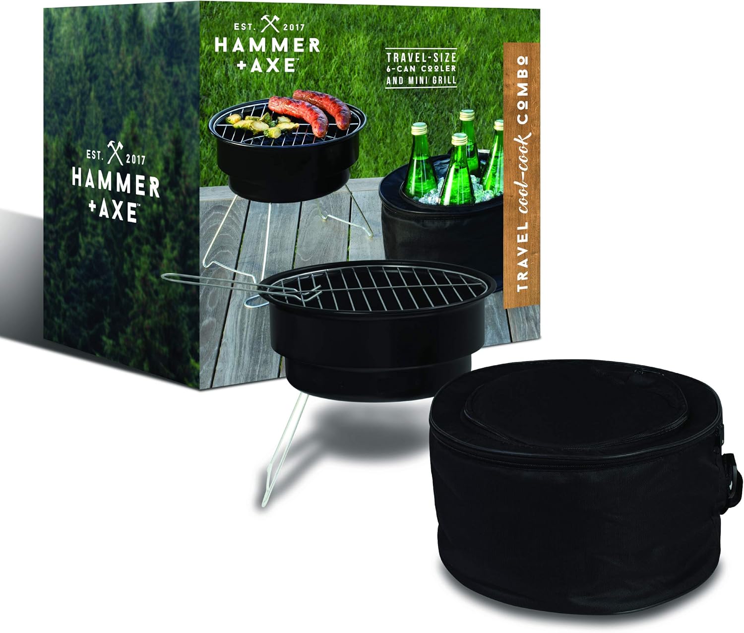 Hammer + Axe 2Piece Mini Grill Insulated Cooler BBQ Set