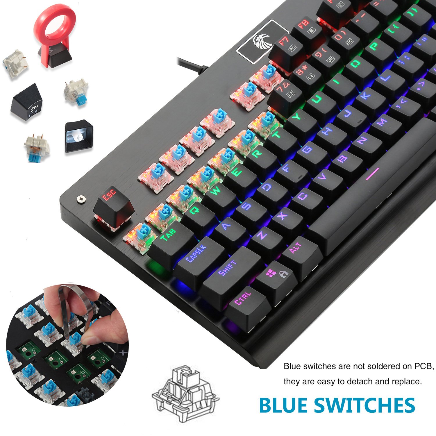 Tenkeyless Mechanical Gaming Keyboard with Led Aluminum Panel Modular