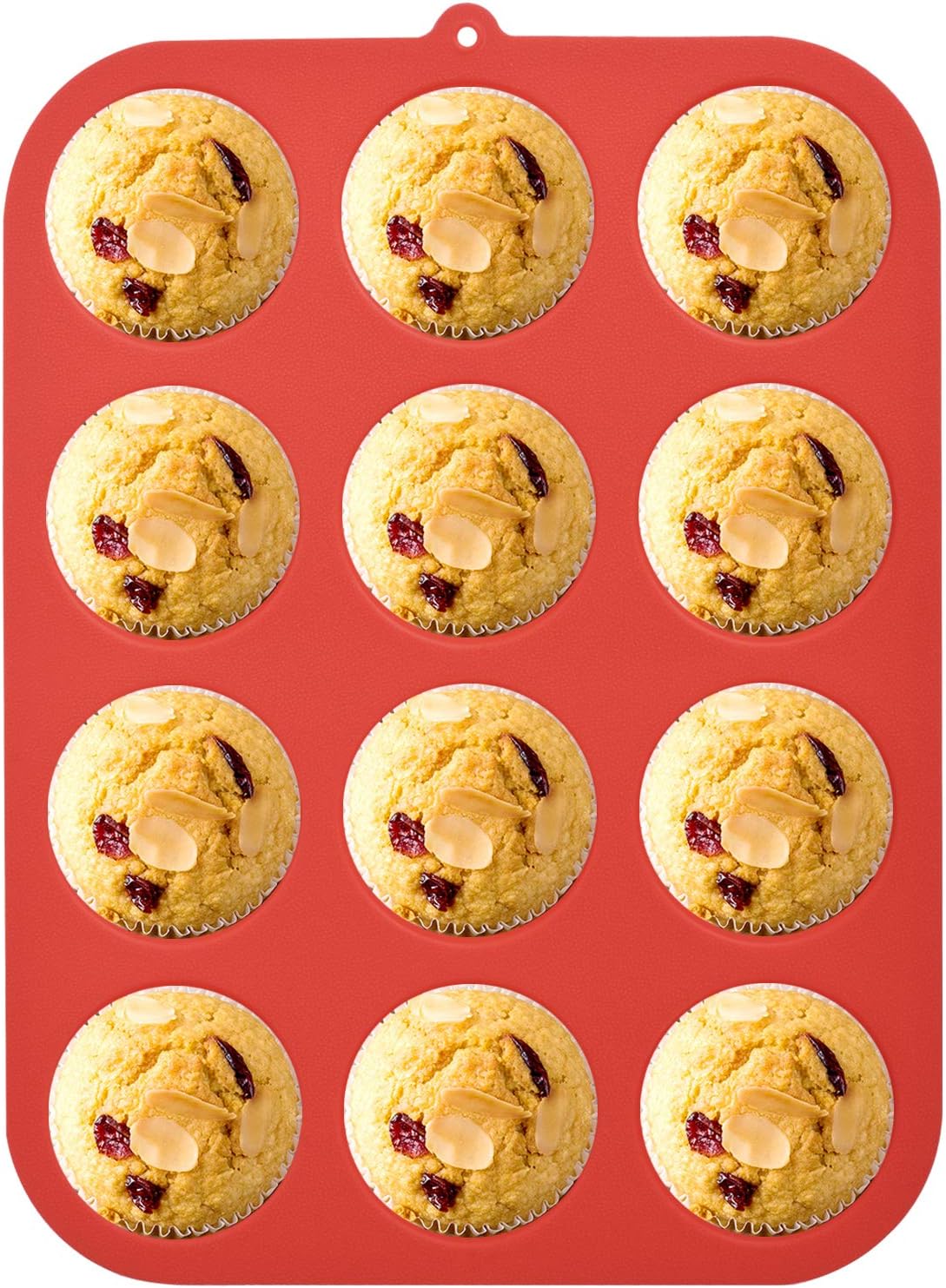 Zuvo Silicon Muffin Tray 12 Cups - Non Stick Baking Trays for Cupcakes & Brownies - (23x31cm) Red Baking Moulds for Muffin