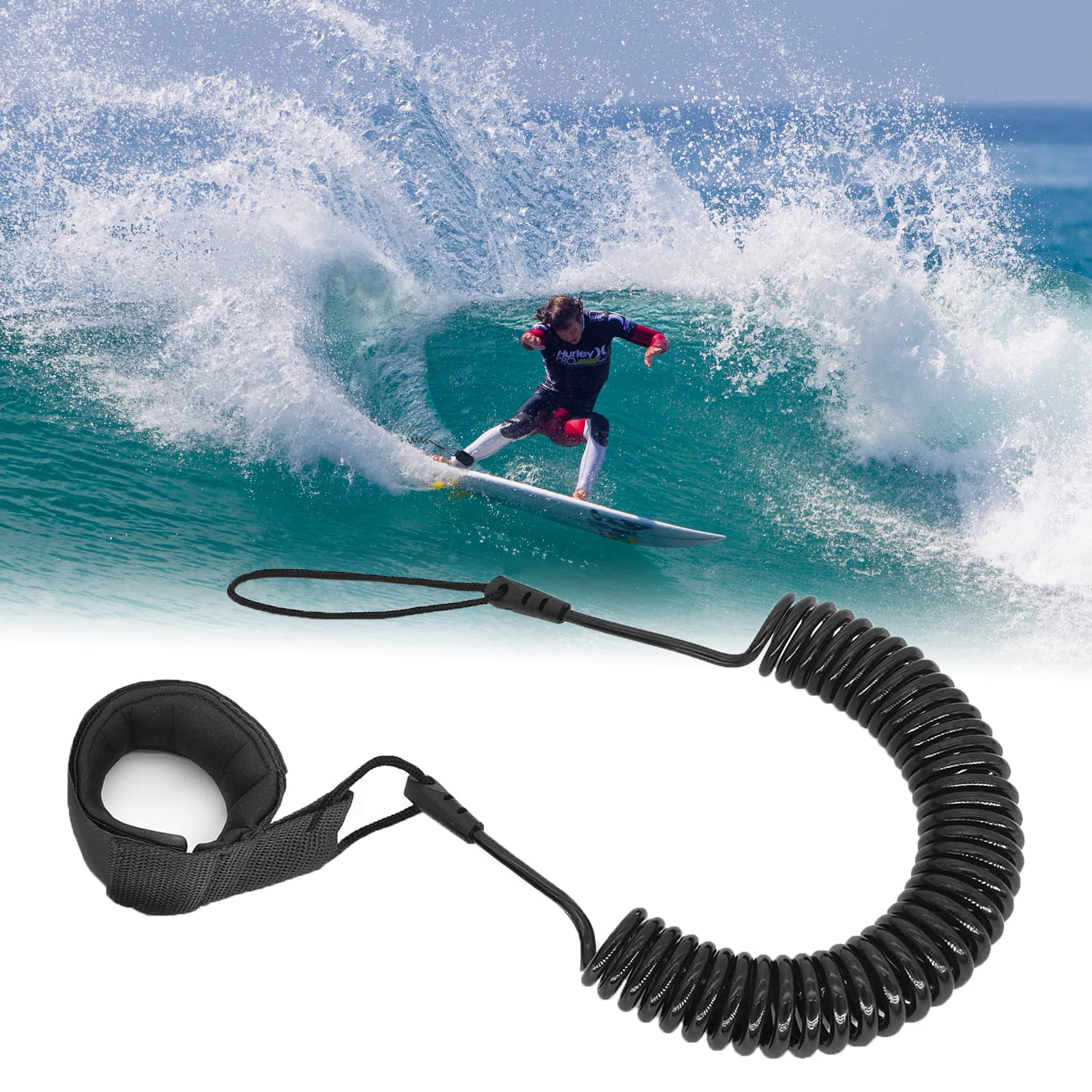 Surf Leash 5.5mm 10ft Paddle Board Ankle Strap SUP Waist Leash Quick Release Paddle Board Leash SUP Safety Leash Coiled Rope Bodyboard Strap Coiled Surfboard Leash Surfboard Straps for Standup Board