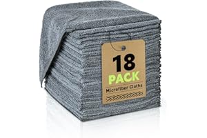 TEAWOO Microfiber Cleaning Cloths Bulk-18 Pack, Gray Microfiber Towels for Cars, Ultra Absorbent Microfiber Towel Weave Grime & Liquid for Streak-Free Mirror Shine - Car Washing Cloth, 12x12 inches