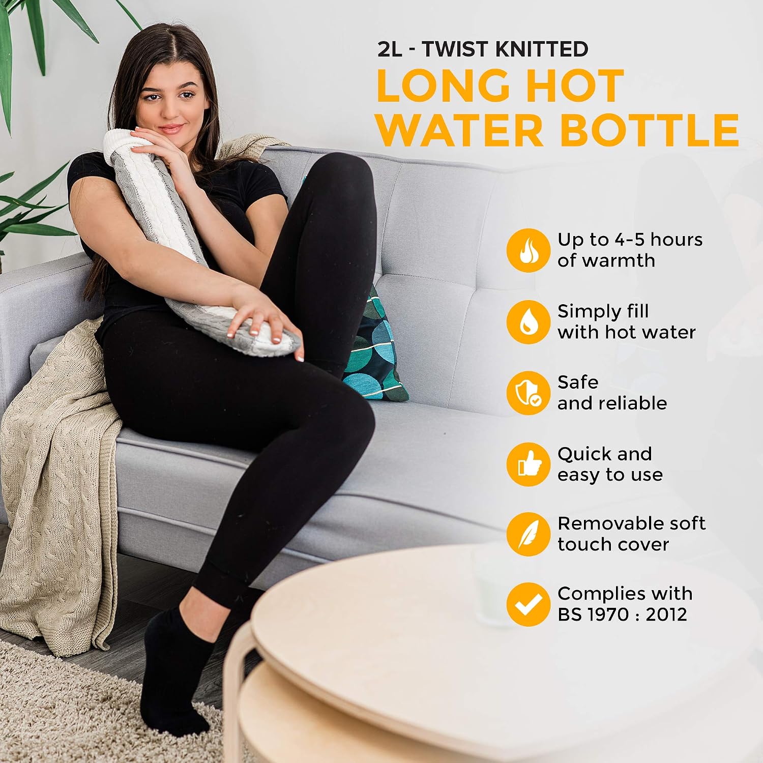 LIVIVO 2L Extra Long Hot Water Bottle with Cover UK, Large Hot Water Bottles for Adults Winter Warmth & Stress Relief - Image 3