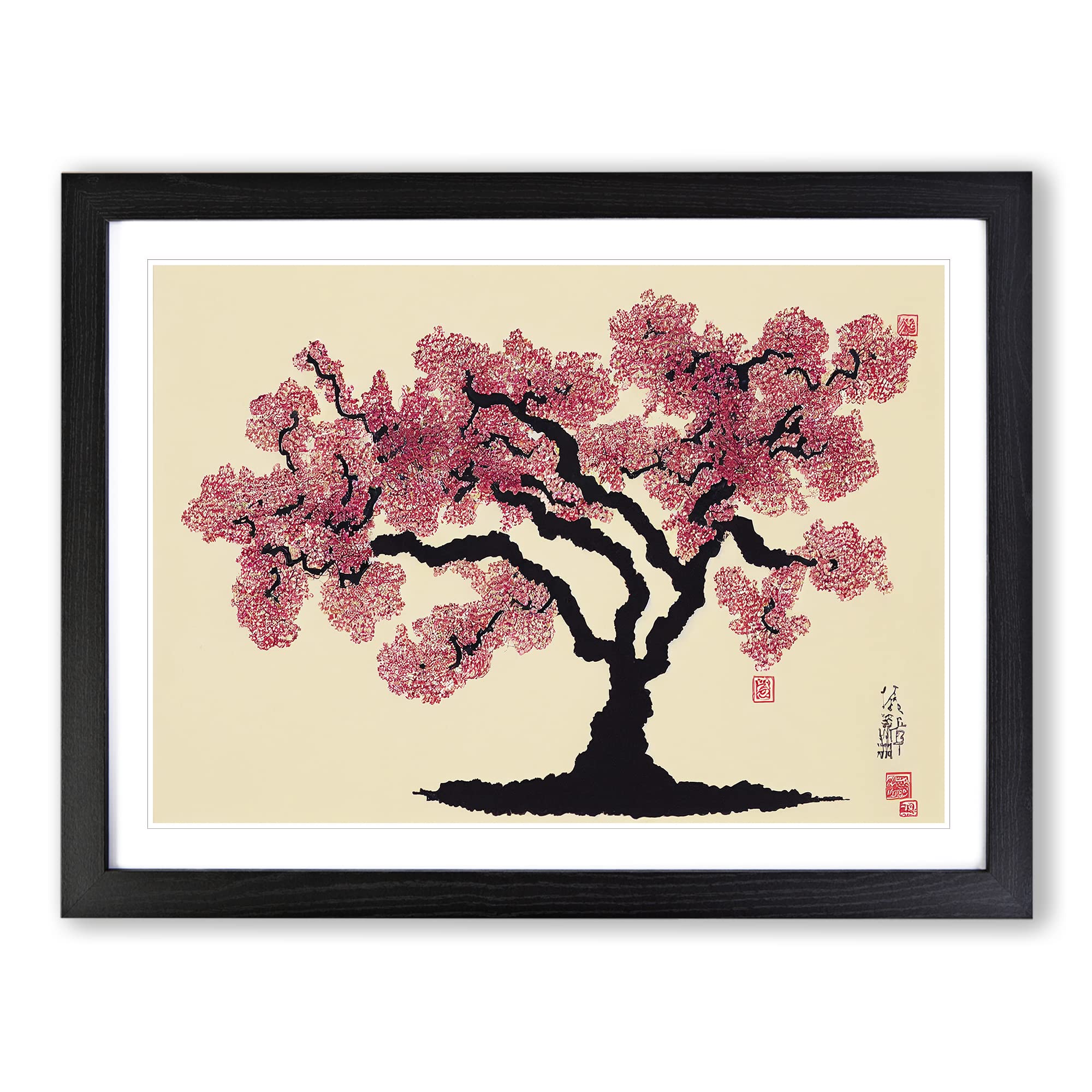 Cherry Blossom Tree Japanese Framed Print | A4 Black Framed Wall Art | Ready to Hang | Asian Floral Picture | Living Room Bedroom Lounge Office