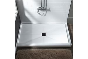 Woodbridge 48" L x 36" W x 4" H Shower Base,Center Drain,Non-Slip Single Threshold Shower Pan, Solid Surface with Matte Black