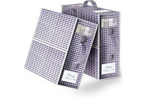 ARSFUTU 2 Pack Bed Sheet Organizer and Storage Linen Closet Organizer Storage Box (King or Queen Size) with 2 Windows 2 Handles and 2 Labels for Blankets Bedsheets Bedding Clothes Towels(Purple&White)