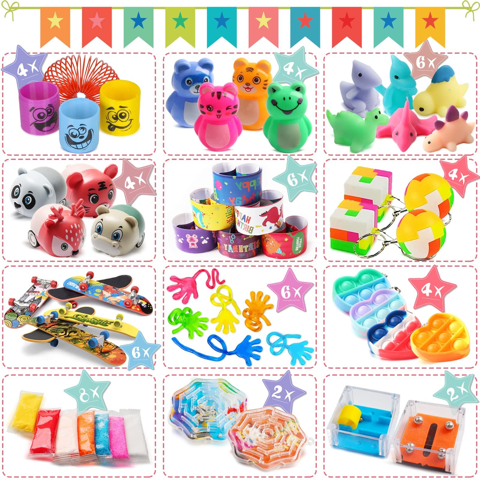 56 Pcs Party Favors Toys for Kids 4-8 8-12 3-5, Treasure Chest Box Toys Classroom Carnival Prizes Small Bulk Pop Fidget Toys Pack Pinata Stuffers Birthday Gifts Goodie Goody Candy Bags Fillers