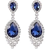 BriLove Women's Wedding Bridal Crystal Teardrop Cluster Beaded Chandelier Dangle Pierced Earrings