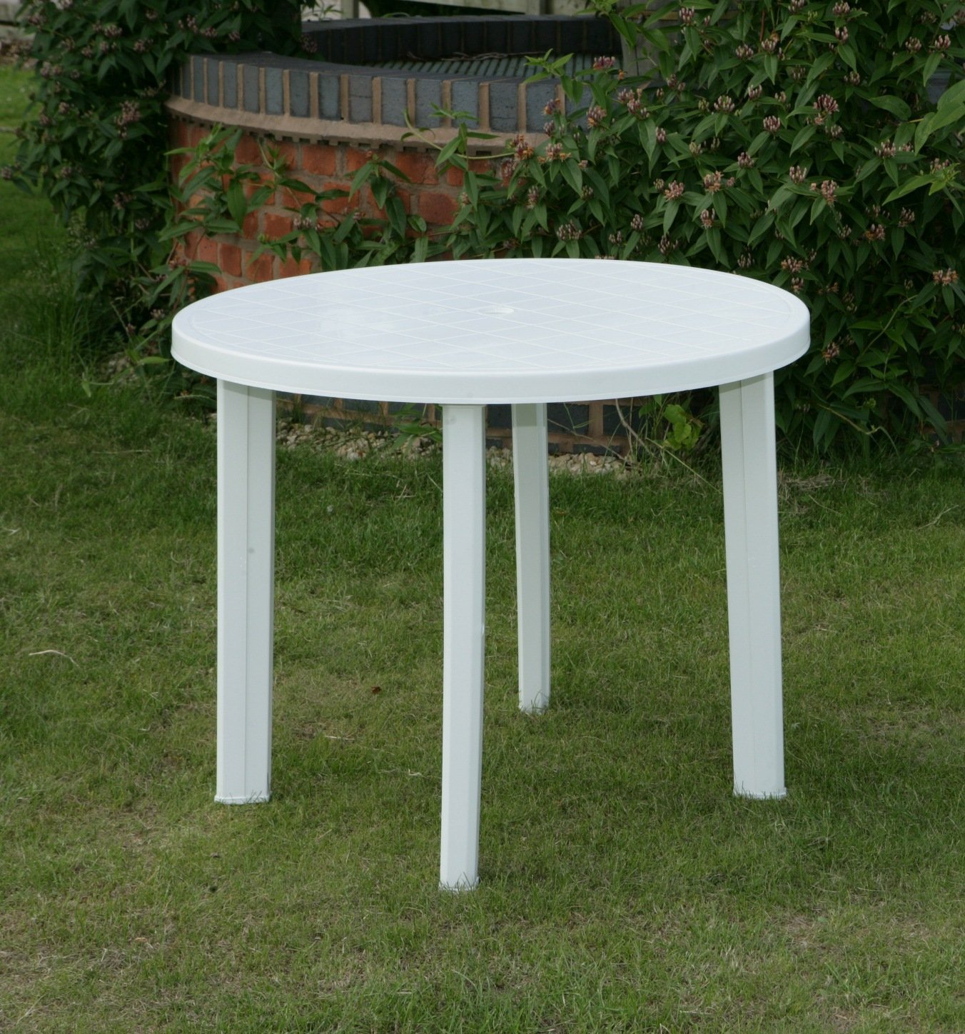 Round Garden Table Only In White Resin Patio Furniture Outdoor